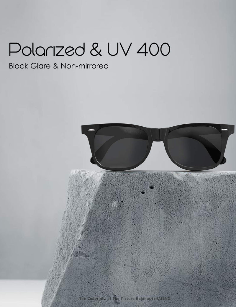 [Australia] - LUENX Mens Sunglasses Polarized Womens: UV 400 Protection 13-all Black(glossy Frame) / Non-mirror 54 Millimeters 
