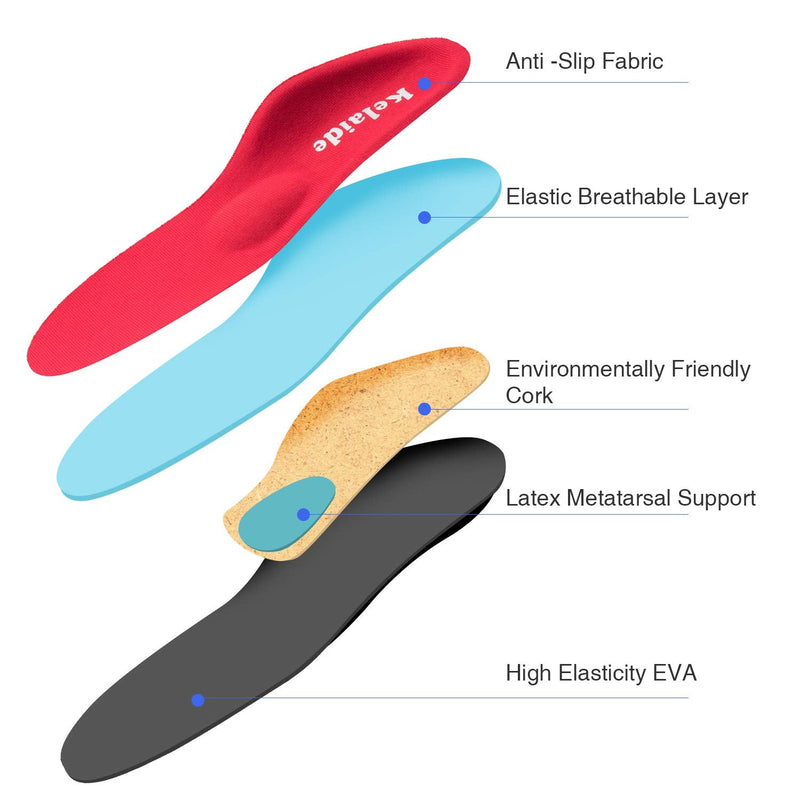 [Australia] - Orthotic Insoles, High Arch Support Soft Insert for Flat Feet, Plantar Fasciitis, Feet Pain, Foot Valgus, Over Pronation, Walking Fit Insoles for Men and Women UK-4-230mm Red 