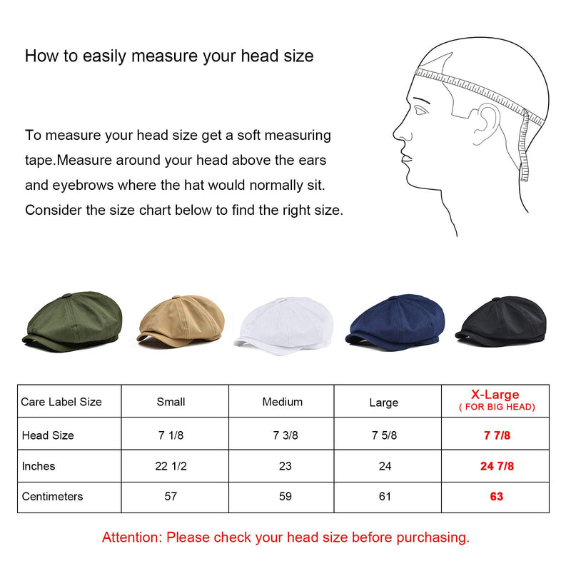 [Australia] - BOTVELA Men's 8 Piece Newsboy Flat Cap 100% Cotton Gatsby Ivy Golf Cabbie Hat Black 7 3/8 