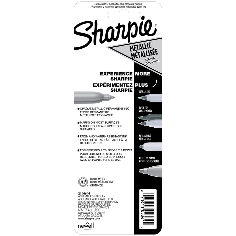 [Australia] - Sharpie Metallic Permanent Markers, 3 Count 3-count - Assorted 