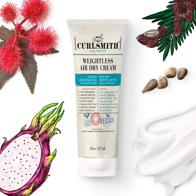[Australia] - Curlsmith - Weightless Air Dry Cream - Vegan Leave-In Conditioner for Any Hair Type, Smooths Hair (8 fl oz) 8 Fl Oz (Pack of 1) 