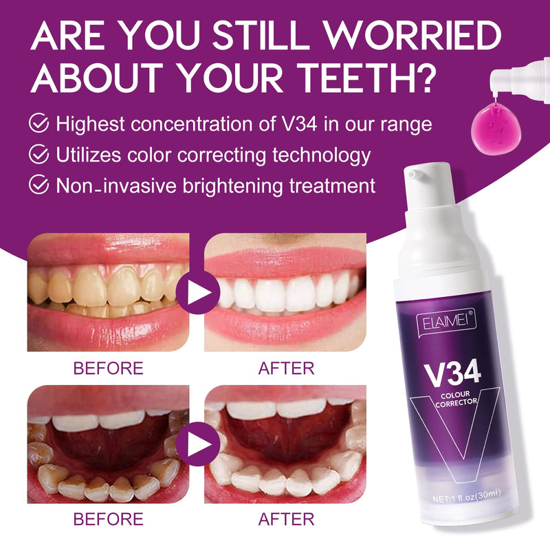 [Australia] - Purple Toothpaste for Teeth Whitening 2 Pack, V34+ Colour Corrector Toothpaste,Intensive Stain Removal Toothpaste Dental Color Correcting Toothpaste 