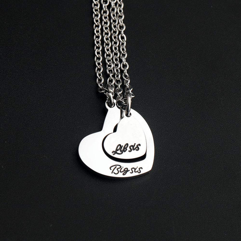 [Australia] - KUIYAI Sister Necklace for 2 Big Sister Little Sister Heart Pendant Necklace 2 sis necklace set silver 