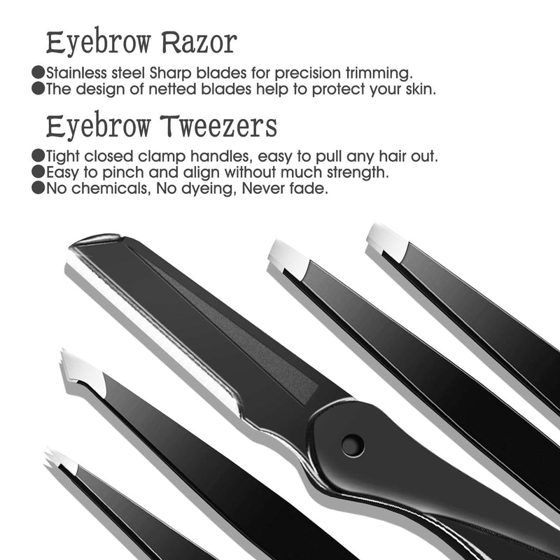 [Australia] - Eyebrow Tweezers Set, HOCOSY 7 in 1 Eyebrow Kit includes Eyebrow Scissors, Brush, Eyebrow Razor, Stainless Steel, Best Precision Eyebrow Shaper Trimmer for Ingrown Hair with Leather Travel Case 