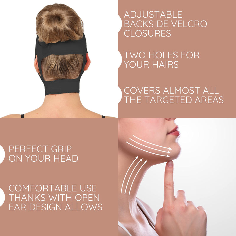 [Australia] - Neck Chin Compression Garment Strap Bandage, Face Slimmer, Double Chin Wrap Black Medium (Pack of 1) 