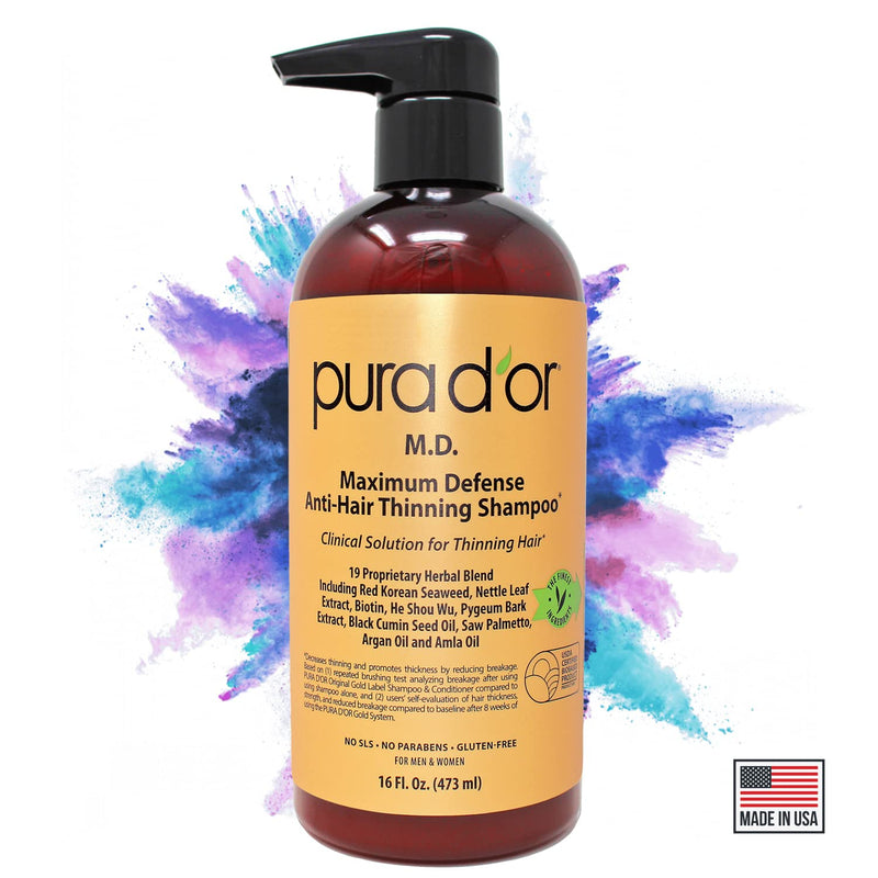 [Australia] - PURA D’OR MD Anti-Hair Thinning Shampoo w/ 0.5% Coal Tar, Biotin Shampoo (16oz) 19+ DHT Herbal Blend for Dry & Itchy Scalp, No Sulfates, For Men & Women (Packaging Varies) 