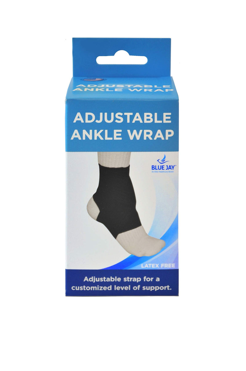 [Australia] - Blue Jay An Elite Healthcare Brand Adjustable Ankle Wrap, Black, Medium Ankle Support Brace for Injury Recovery - Elastic Ankle Support Brace 