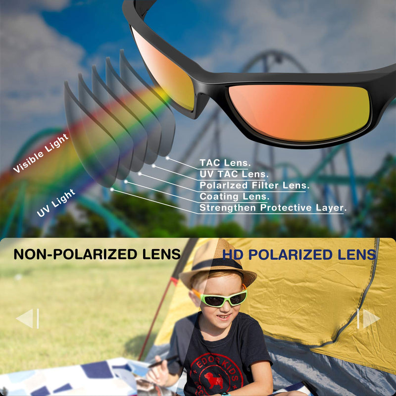 [Australia] - RIVBOS Rubber Kids Polarized Sunglasses With Strap Glasses Shades for Boys Girls Baby and Children Age 3-10 RBK003 Black Coating Lens 