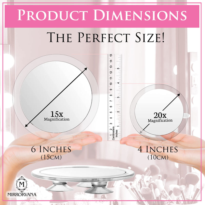 [Australia] - 20X & 15X Magnifying Mirror Combo Set with 3 Stick On Suction Cups For Makeup and Tweezing Eyebrows - Compact Handheld Design & Travel Ready - Extremely Strong X20 Zoom - 15cm & Small 10cm Diameter 