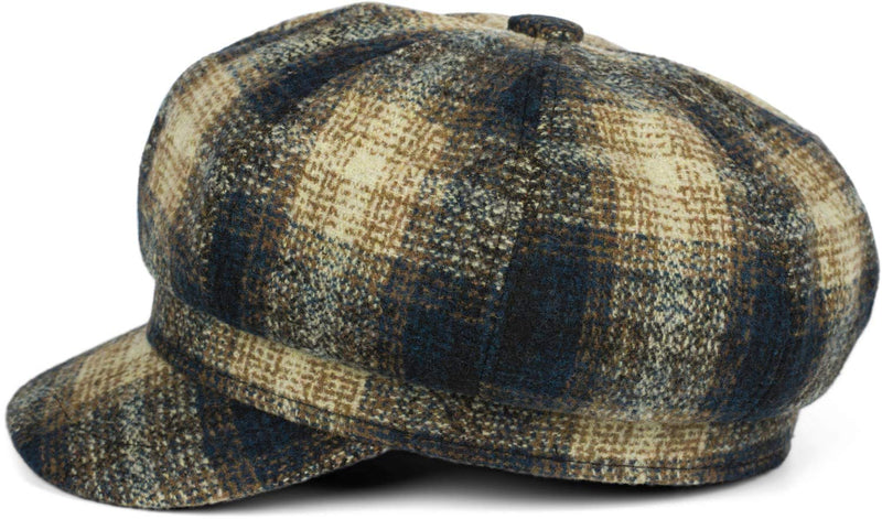 [Australia] - styleBREAKER Women Balloon Cap in Check Optic, Peaked Cap Checked Vintage Style, Bakerboy Sliding Cap, Newsboy Cap 04023077 Dark Blue-Brown-Beige 