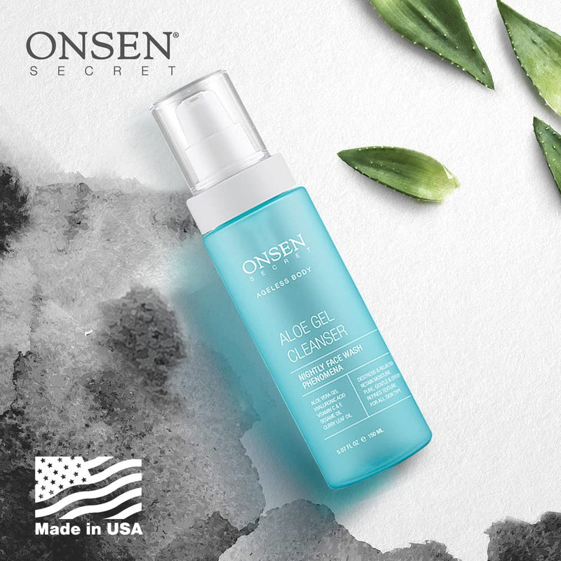 [Australia] - Onsen Secret Japanese Aloe Vera Face Wash - Premium Nightly Facial Cleanser for Makeup Removal, Heals Dry & Sensitive Skin, Hyaluronic Acid, Curry Leaf Oil, Vitamin C & E, Gel Cleanser Aloe Gel Cleanser 150 ml 