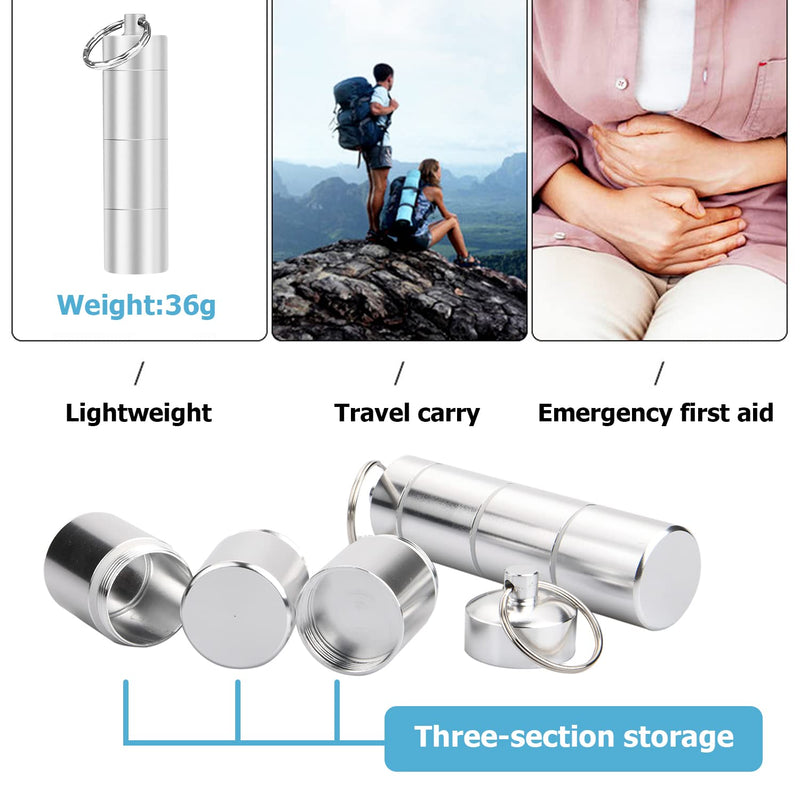 [Australia] - 2 Pieces Aluminum Pill Box Portable Pill Organiser 3 Compartment Metal Pill Cases Pocket Pill Boxes Travel Pill Holder Daily Pill Container with Tiny Spoon (Silver) 