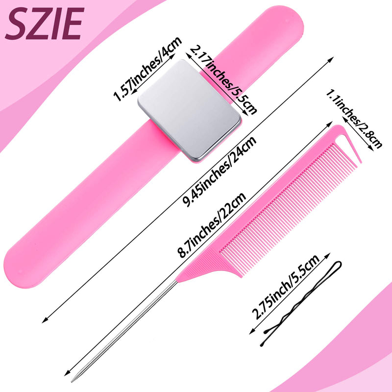 [Australia] - Magnetic Silicone Wrist Strap Bracelet Magnetic Bobbie Pin Hair Clips Bracelet Magnetic Wrist Sewing Pincushion with 2 Pieces Hair Parting Comb, 72 Pieces Hairpins for Quilting Sewing Pin Hair Clips Pink 