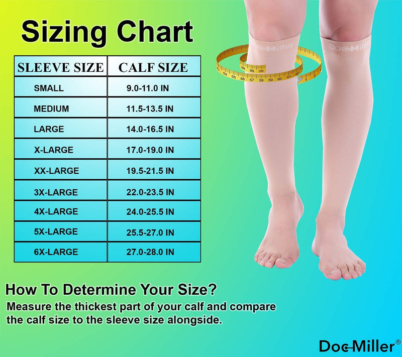 [Australia] - Doc Miller Calf Compression Sleeve Men and Women - 15-20mmHg Shin Splint Compression Sleeve Recover Varicose Veins, Torn Calf and Pain Relief - 1 Pair Calf Sleeves Skin/Nude Color - XXX-Large Size 