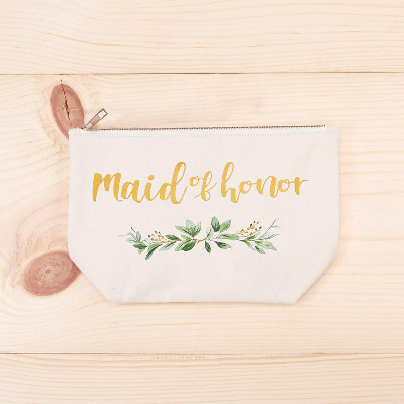 [Australia] - ElegantPark Maid of Honor Bridesmaid Cosmetic Bag Travel Makeup Bag for Women Bridal Shower Gifts Wedding Party Pouch Zipper Canvas 