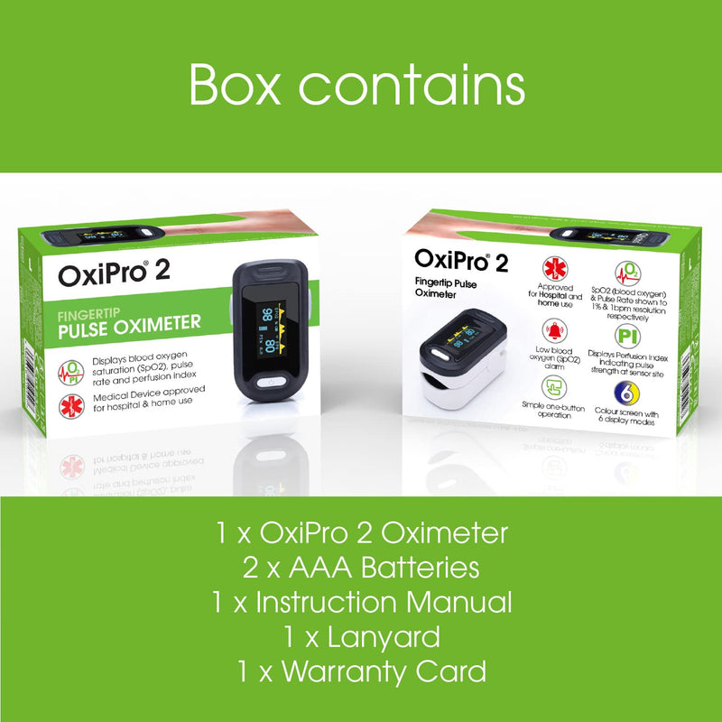 [Australia] - OxiPro 2 - NHS Supplied Pulse Oximeter - CE Approved Blood Oxygen Monitor - Finger Oxygen Saturation Monitor / SATS Monitor SpO2 for Adults and Child - Certified Medical Pulse-Oximeter 
