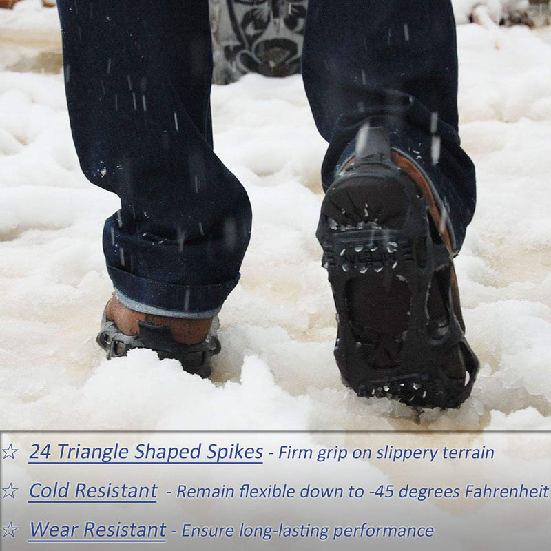 [Australia] - JSHANMEI Ice Cleats Walk Traction Cleats Snow Cleats for Boots Shoes Men Women Anti Slip 24 Spikes Crampons Shoes Ice Traction Cleats with velcro strap Medium 