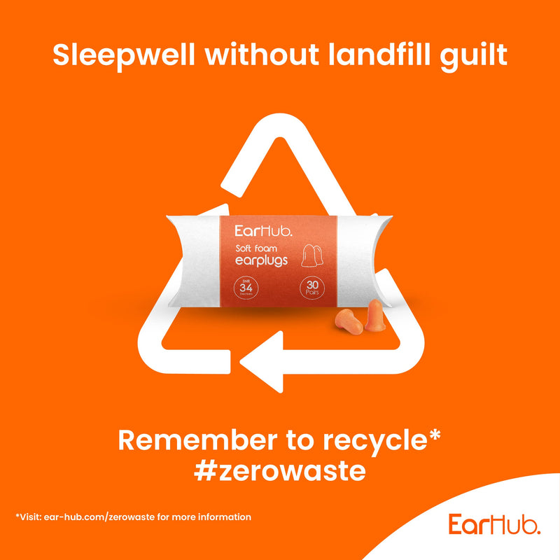 [Australia] - EarHub Premium Soft Foam Orange Earplugs 30 Pairs. Hearing Protection 34dB. Ear Plugs Best Used for Sleep. Also Used for Travel, Work, Study & Concerts 