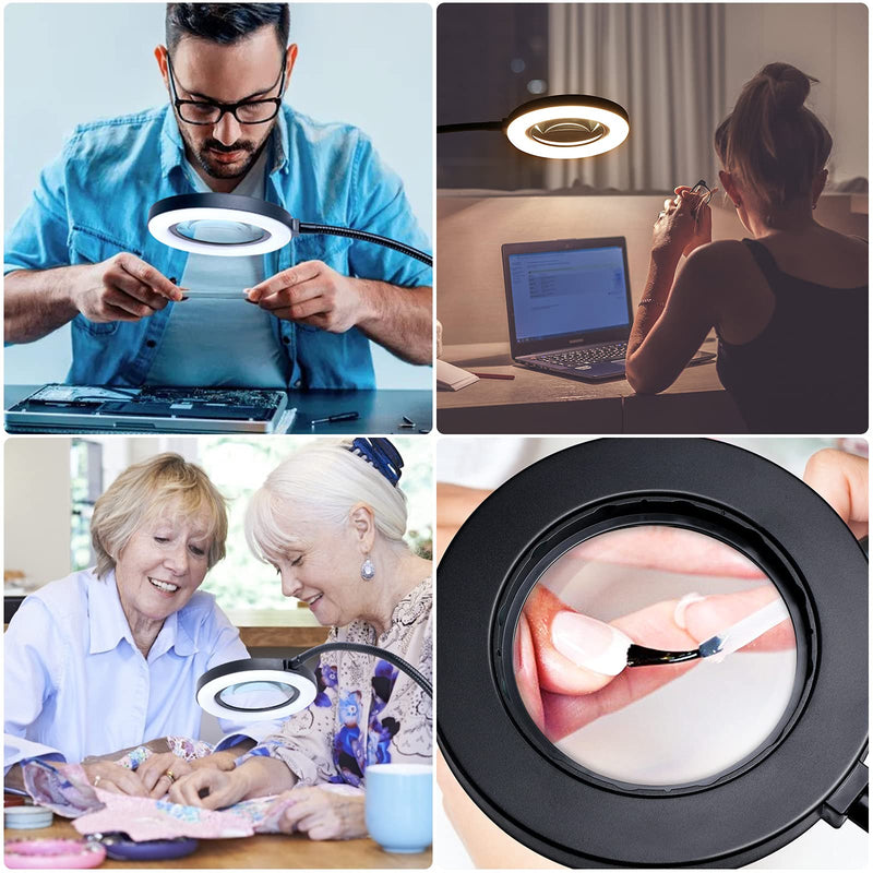 [Australia] - 10X Magnifying Glass Lamp with Light Magnifier Light with Clip, Adjustable Flexible Gooseneck, 3 Color Modes Magnifying Lamp with USB Powered, Perfect for Daily Hobbies Repairing, Reading, Crafts 