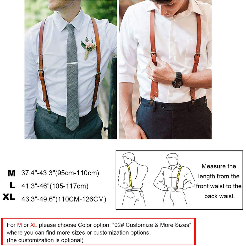 [Australia] - Leather Suspenders For Men Y Back Design Adjustable Brown Genuine Leather Suspenders Personalized groomsmen gifts 01# L (Standard) 