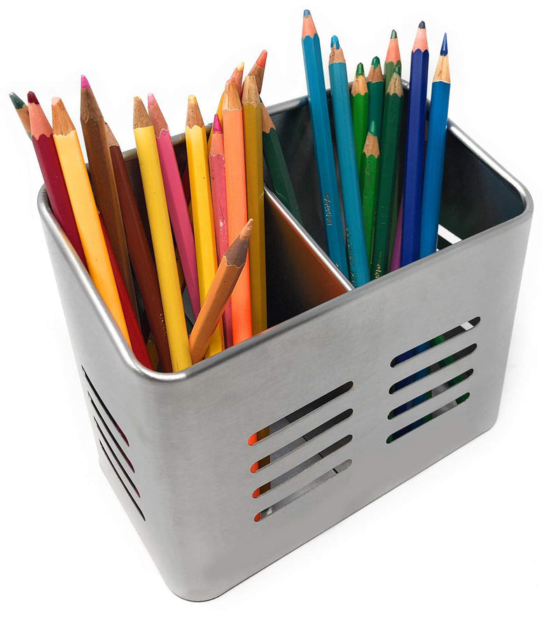 [Australia] - Space Home - Stainless Steel Cutlery Holder - Kitchen Utensil Holder - Cutlery Drainer - Pencil Holder - 16 x 9 cm Silver 