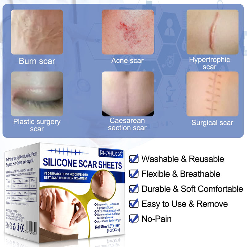 [Australia] - Advanced Silicone Scar Sheets, Transparent Scar Strips, Gel Tape for Scar Removal, Reusable and Effective Removal New and Old Scars(4X300CM) 