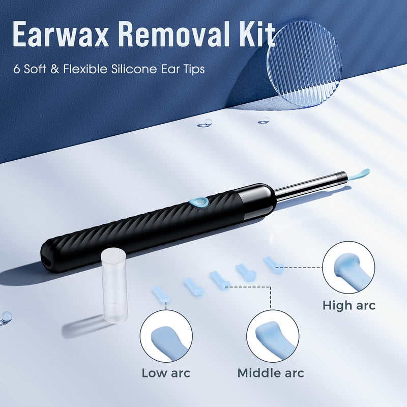 [Australia] - Ear Wax Removal, Ear Cleaner with Camera, Ear Wax Removal Tool Camera with 1080P, Otoscope with Light, Ear Wax Removal Kit with 6 Ear Pick, Ear Camera for iPhone, iPad, Android Phones Black 