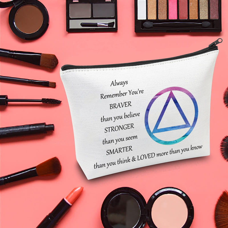 [Australia] - LEVLO Alcoholics Anonymous Recovery Cosmetic Make up Bag AA Recovery Gift Recovery AA You Are Braver Stronger Smarter Than You Think Makeup Zipper Pouch Bag For Women Girls (AA Bag) Aa Bag 
