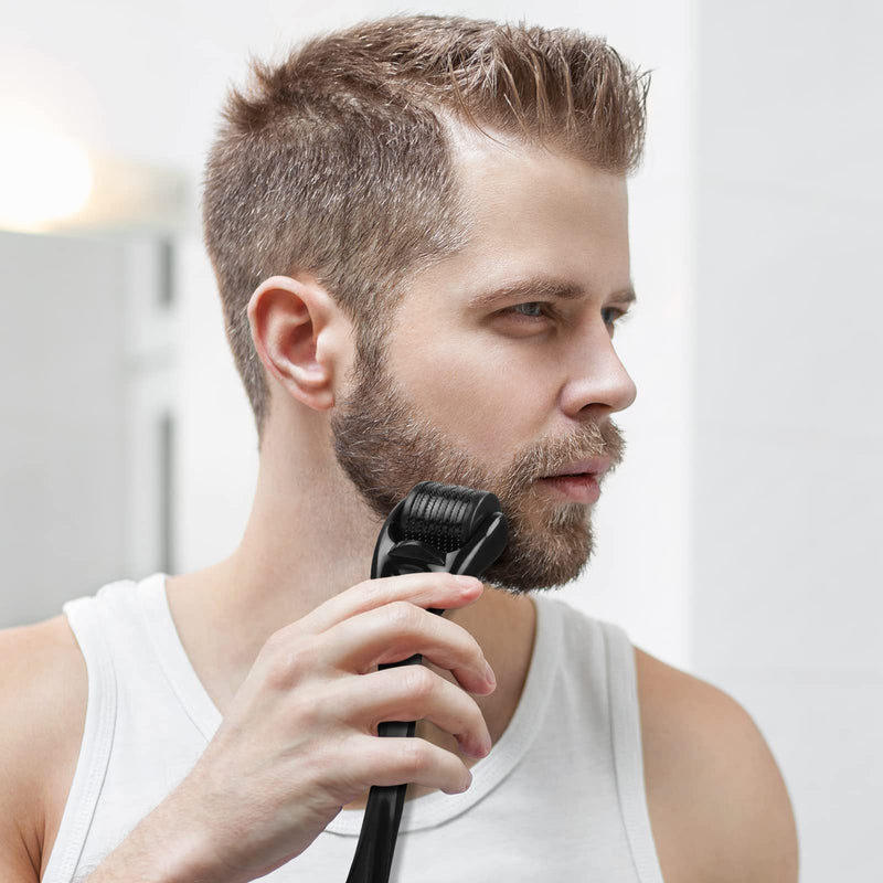 [Australia] - URAQT Beard Growth Kit, 6 Piece Beard Grooming Tools, Beard Derma Roller (0.5mm,1mm,1.5mm), Titanium Microneedle Beard Roller with Beard Brush Beard Scissors Comb for Men Beard Rapid Growth 6PCS 