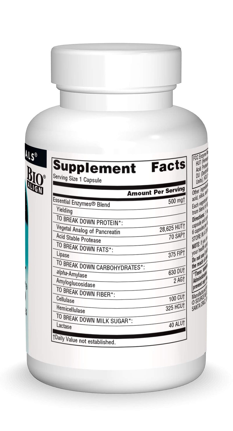 [Australia] - Source Naturals Essential Enzymes 500mg Bio-Aligned Multiple Enzyme Supplement Herbal Defense for Digestion, Gas, Constipation & Bloating Relief - Supports Immune System - 60 Vegetarian Capsules 