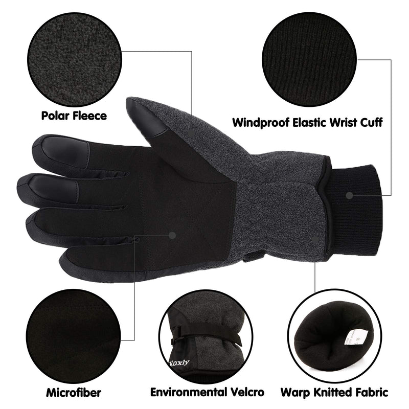 [Australia] - Koxly Winter Gloves Waterproof Windproof 3M Insulated Gloves 3 Fingers Dual-layer Touchscreen Gloves for Men and Women Small Dark Grey-black 