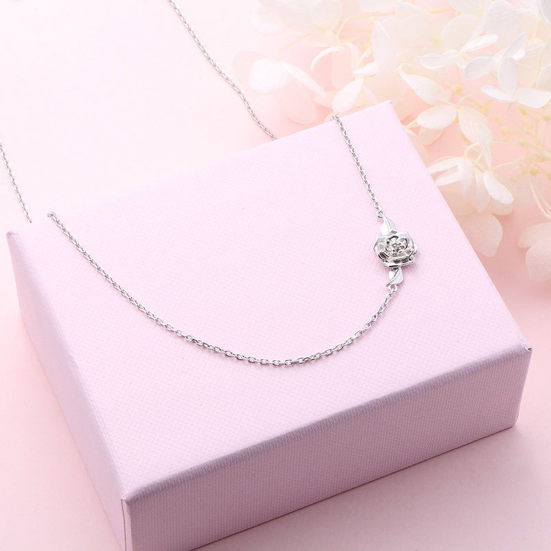 [Australia] - S925 Sterling Silver Jewelry Sideways Camellia Flower Choker Necklace 14+4" A 