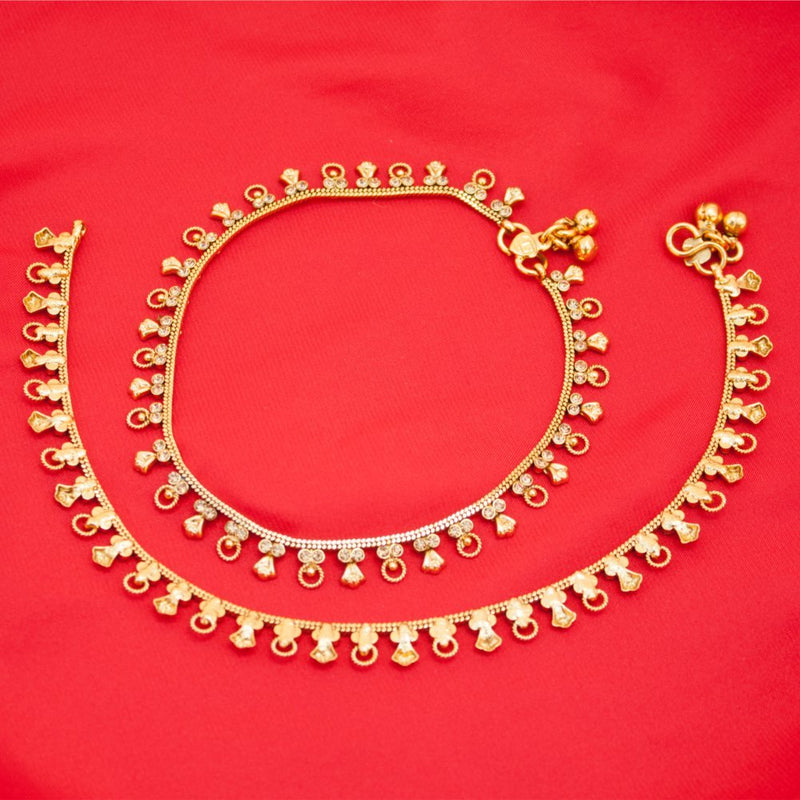 [Australia] - Pakistani Indian Gold Plated Bridal Ethnic Payal Anklet Pair in Cubic Zircon Gift For Her 