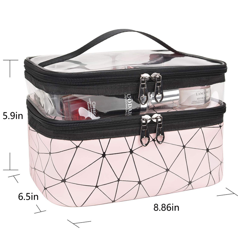 [Australia] - MKPCW Makeup Bags Double layer Travel Cosmetic Cases Make up Organizer Toiletry Bags (Pink) Pink 