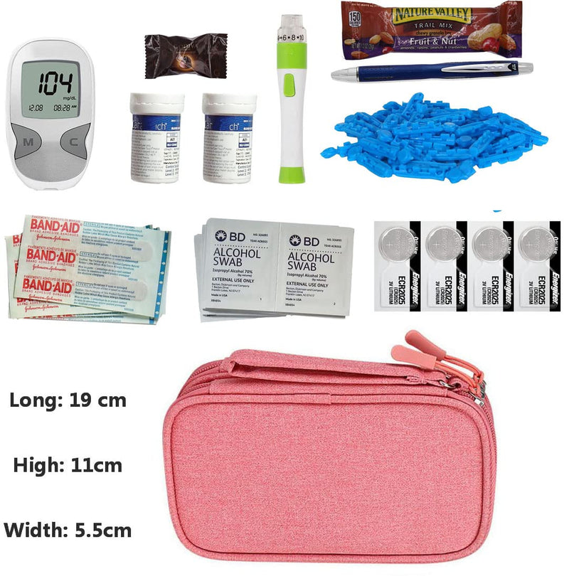 [Australia] - Premium Carrying Zipper Bag (Travel Case/Storage Bag) for Diabetes Testing Kit (Pink) Pink 