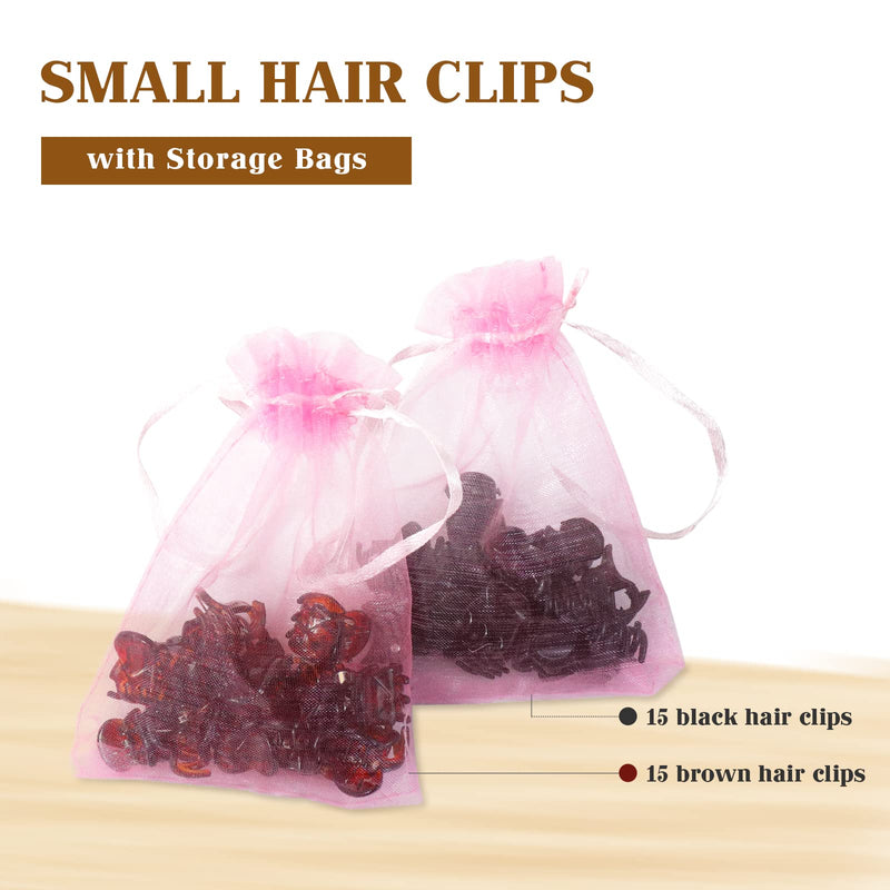 [Australia] - Qufiiry 30PCS Mini Hair Clips, Small Hair Clips, Mini Claw Hair Clips, Small Hair Clips for women with Storage bags, Non-slip Hair Catch for Women Girl's Hair Black and Brown 