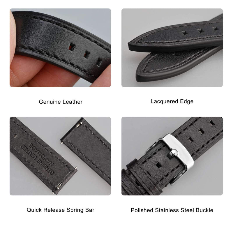 [Australia] - BISONSTRAP Leather Watch Straps, Quick Release Replacement Band for Men and Women-18mm 19mm 20mm 21mm 22mm 18mm Black 