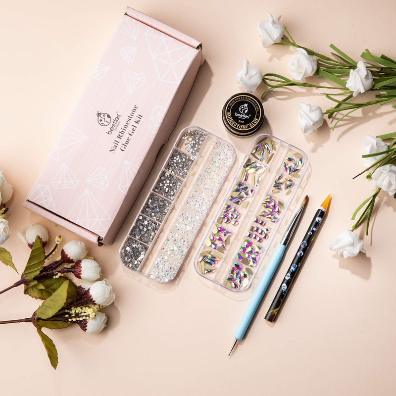 [Australia] - Beetles Gel Polish Nail Art Rhinestones,Crystal Glass AB Rhinestone Gems (120 + 3456 Pcs）for Gel Nail Polish/Nail Dipping Powder/Nail Acrylic Powder Decoration with Nail Rhinestone Glue and Nail Brush 