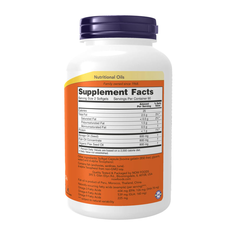 [Australia] - NOW Supplements, Super Omega 3-6-9 1200 mg with a blend of Fish, Borage and Flax Seed Oils, 180 Softgels 