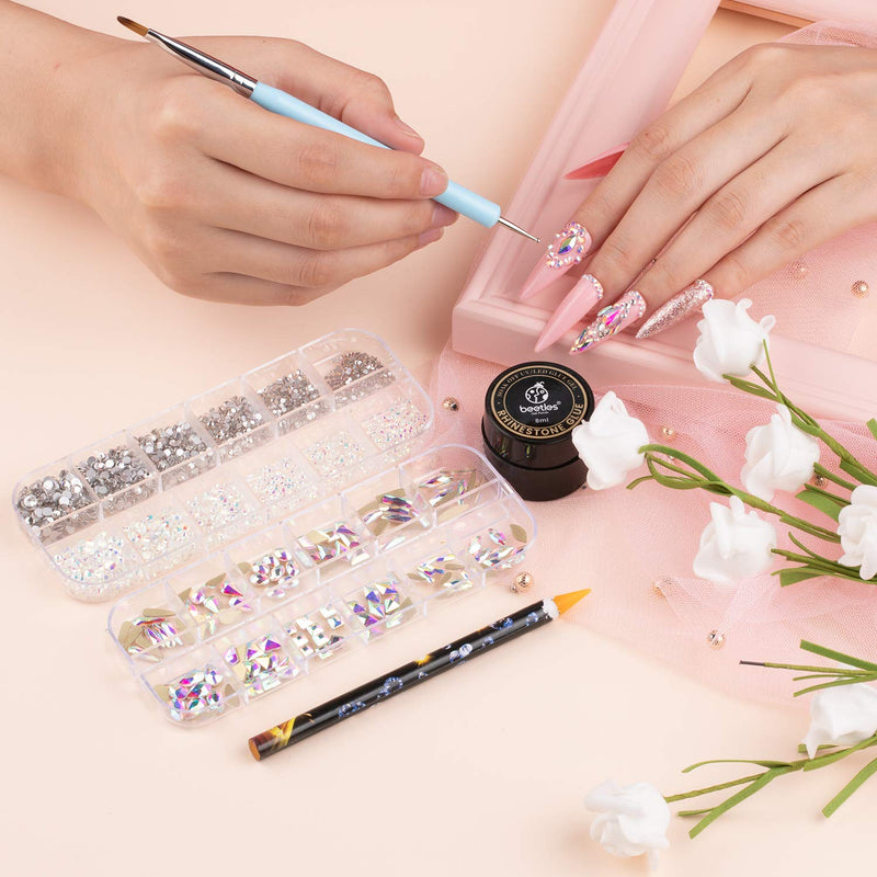 [Australia] - Beetles Gel Polish Nail Art Rhinestones,Crystal Glass AB Rhinestone Gems (120 + 3456 Pcs）for Gel Nail Polish/Nail Dipping Powder/Nail Acrylic Powder Decoration with Nail Rhinestone Glue and Nail Brush 