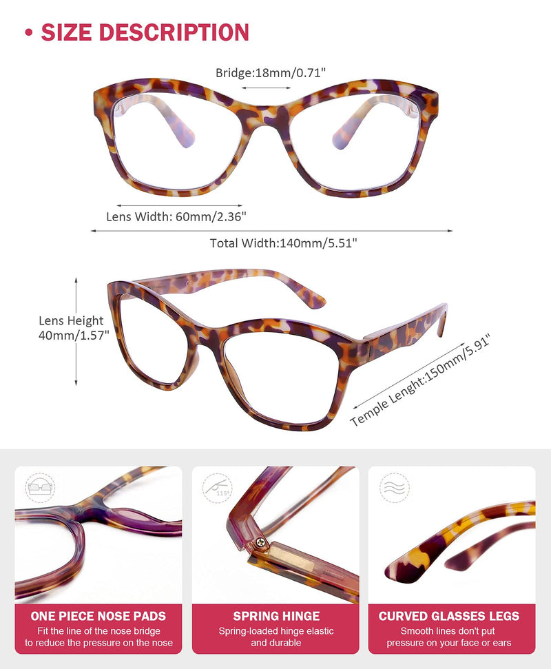 [Australia] - Stylish Designer Computer Reading Glasses Blue Light Blocking, Oversized Fashion Cat Eye Anti Glare Filter Readers for Women, 1.5 New Cateye 1.5 x 