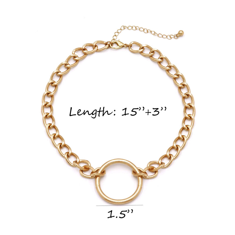 [Australia] - Pomina Thick Chunky Chain Necklace Circle Pendant Gold Silver Link Chain Choker Necklace for Women Teen Girls Circle_Worn Gold 