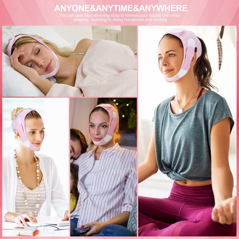 [Australia] - LHYLZY Double Chin Reducer, Gua Sha Facial Tools Sets, Natural Rose Quartz Jade Guasha Stones Tool for Face Eye Neck Body Massage Lymphatic Drainage, Face Slimming Strap V Line Lifting Mask For Women combination 