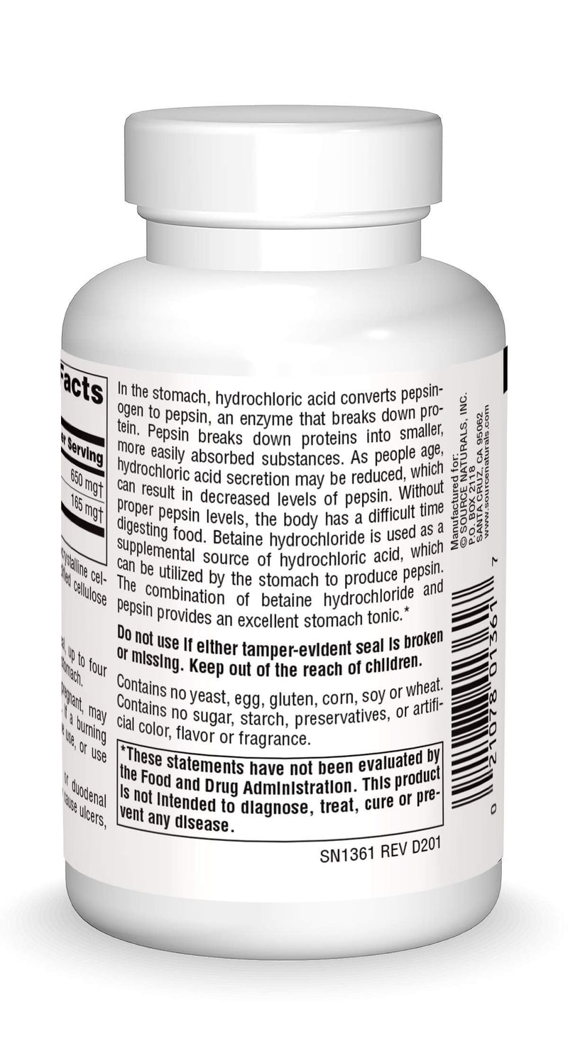 [Australia] - Betaine HCL 650mg Source Naturals, Inc. 90 Tabs 