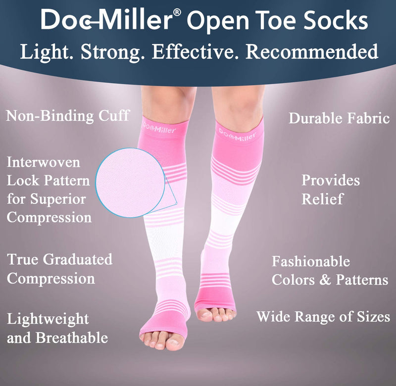 [Australia] - Doc Miller Premium Open Toe Compression Socks Dress Series 1 Pair 20-30mmHg, Toeless Compression Socks Women Open Toe Pinkpinkwhite Medium 