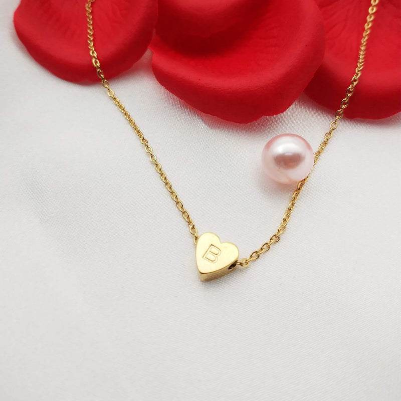 [Australia] - MOMOL Initial Heart Necklace, 18K Gold Plated Stainless Steel Small Dainty Heart Pendant Necklace Personalized Name Necklace Tiny Letters Charm Necklace for Girls Gold B 