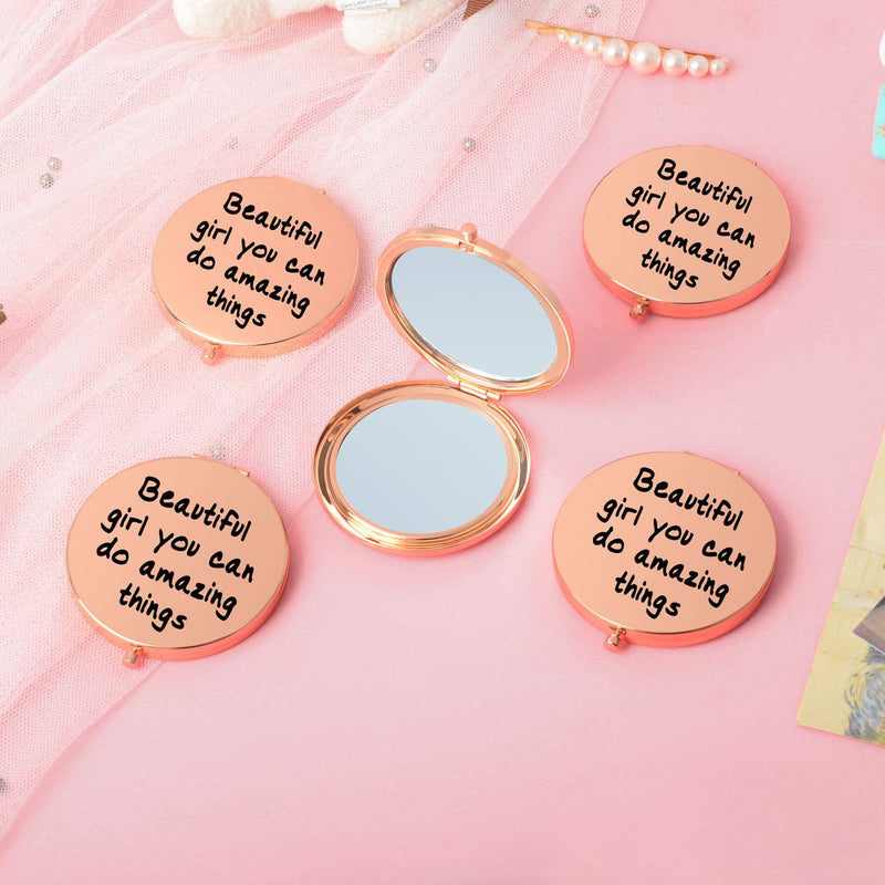 [Australia] - Girls Best Gift Pocket Metal Mirror Compact Travel Mirrors Sister Friend Gifts Beautiful Girl You can do Amazing Things.Travel Magnifying Mirror-Rose Gold 