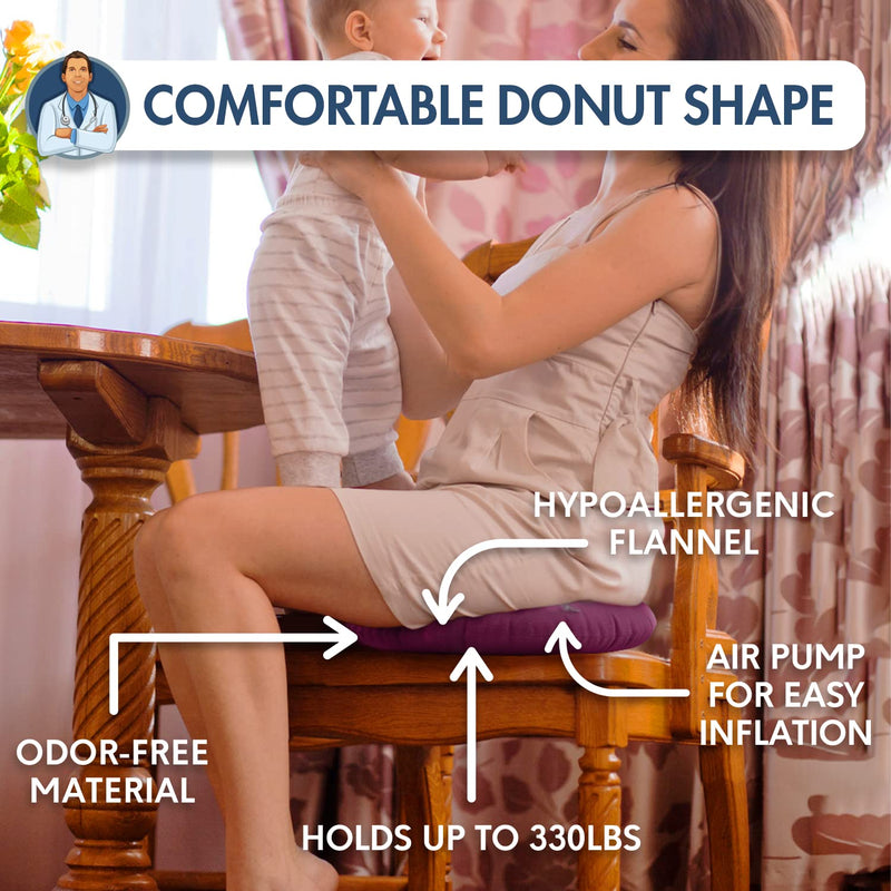 [Australia] - Dr. Frederick’s Original Donut Pillow - 15" Inflatable Donut Cushion for Tailbone Pain Relief - Donut Pillow Seat Cushion for Hemorrhoids, Bed Sores, Prostatitis - Red 