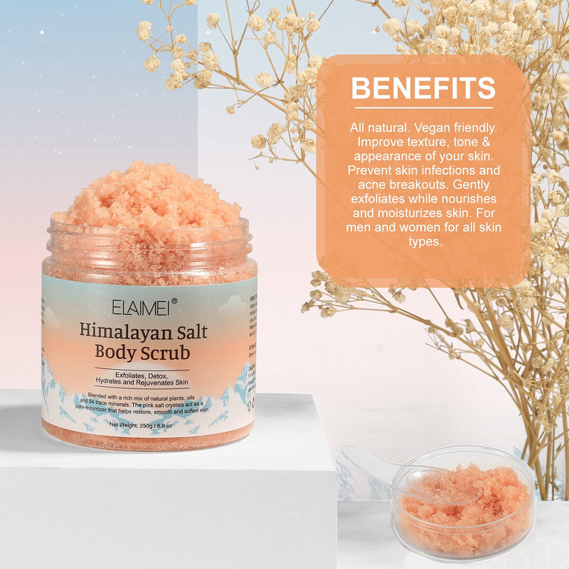 [Australia] - Himalayan Salt Body Scrub Infused with Lychee Oil, Natural Exfoliating Salt Scrub for Acne, Cellulite, Deep Cleansing, Scars, Wrinkles, Exfoliate and Moisturize Skin 8.8 oz 