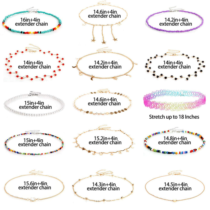 [Australia] - TAMHOO 16 Pcs Gold Choker Necklaces for Women -Star Choker Set Moon Choker Necklaces for Teen Girls - Beaded Chokers for Girls Adjustable Choker Rhinestone Choker #1 